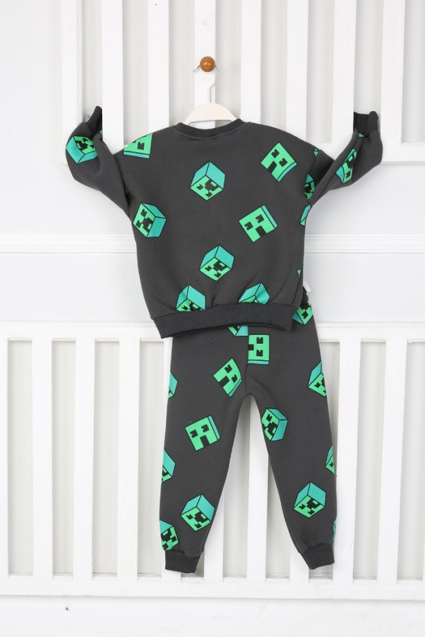 Üç İplik Şardonlu Baskılı Antrasit Takım 