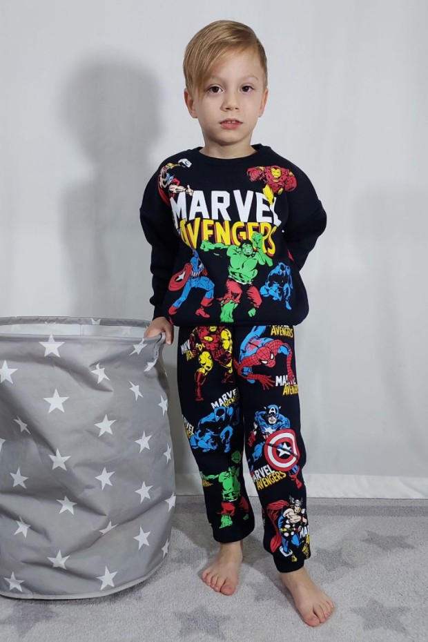 Üç İplik Şardonlu Baskılı Siyah Takım 