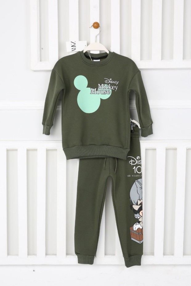 Üç İplik Şardonlu Baskılı Haki Takım 