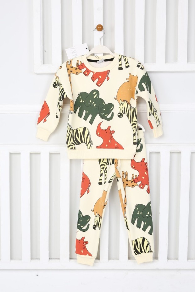 Üç İplik Şardonlu Baskılı Yeşil  Takım 