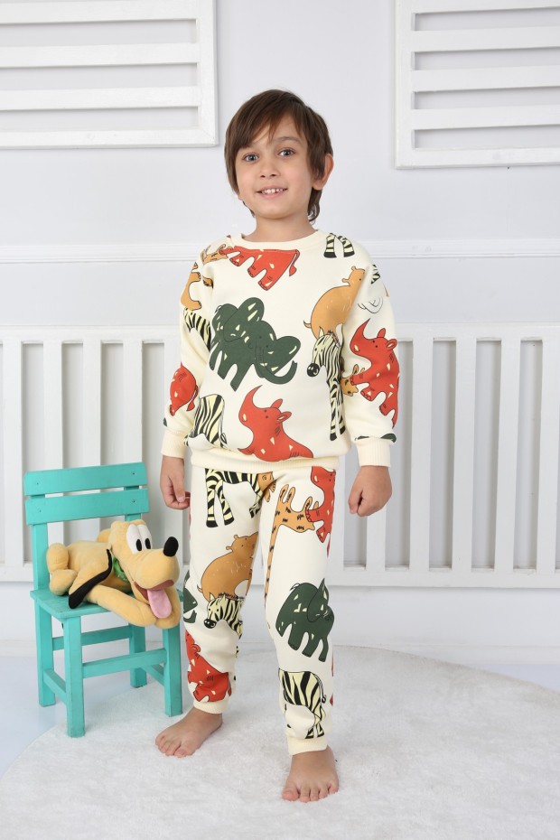 Üç İplik Şardonlu Baskılı Yeşil  Takım 