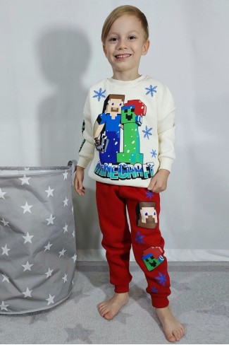 Üç İplik Şardonlu Baskılı Kırımızı Takım 