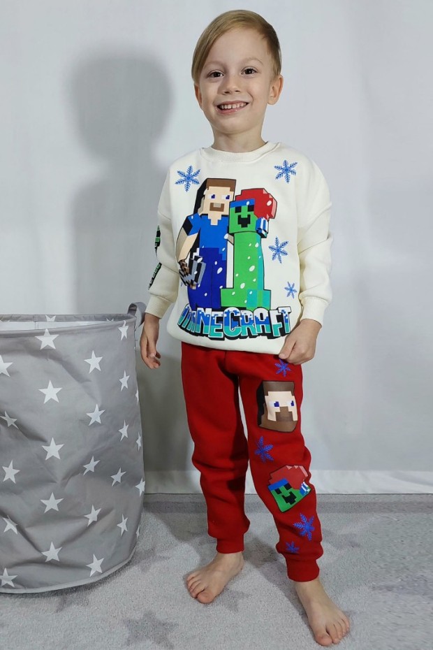 Üç İplik Şardonlu Baskılı Kırımızı Takım 