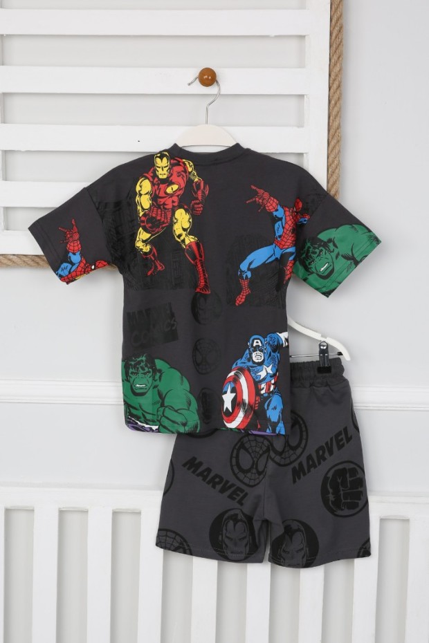 Arkası Baskılı Tişört Ve Şortlu Antrasit Takım