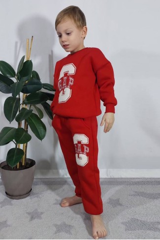 Üç İplik Şardonlu Baskılı Kırmızı Takım