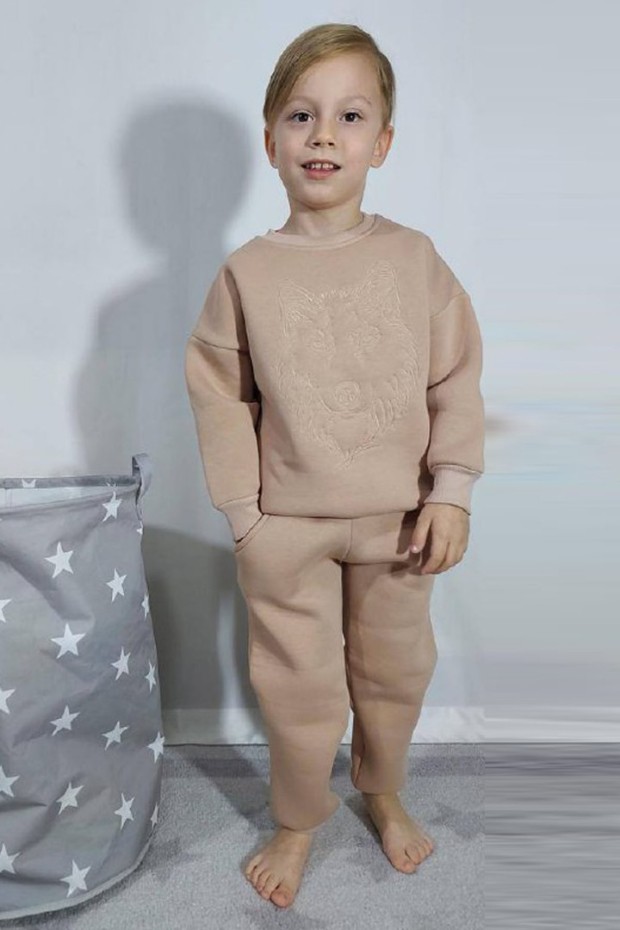 Üç İplik Şardonlu Baskılı Vizon Takım 