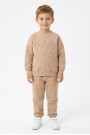 Erkek Çocuk Üç İplik Şardonlu Kabartmalı Kurt Baskılı Bisiklet Yaka Uzun Kollu Günlük Takım