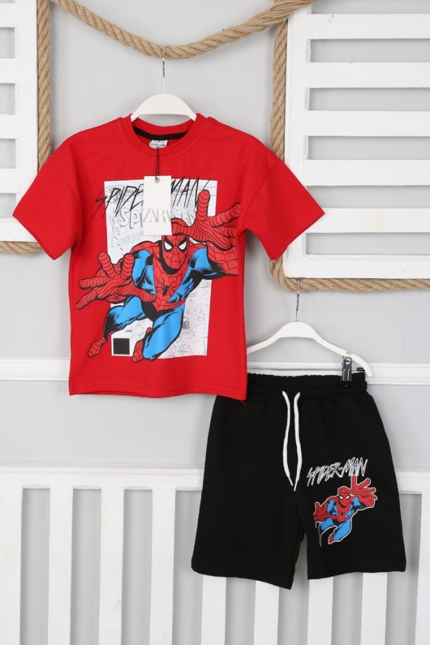 Baskılı Tişört Ve Şortlu Kırmızı Takım