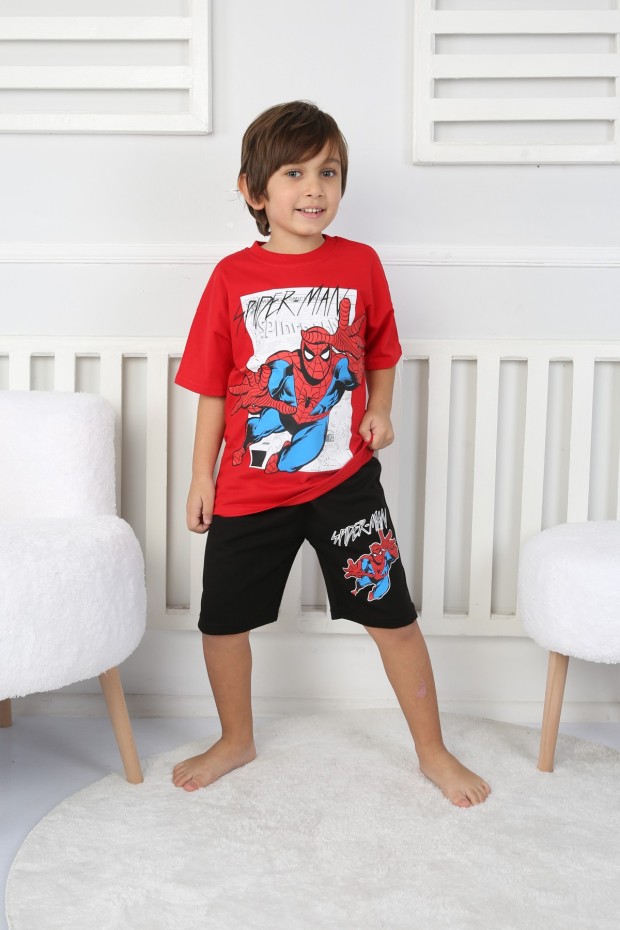 Baskılı Tişört Ve Şortlu Kırmızı Takım