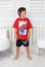 Baskılı Tişört Ve Şortlu Kırmızı Takım