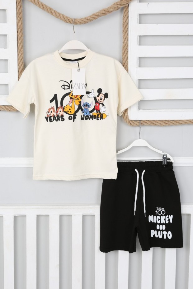 2-8 Yaş Baskılı Tişört Ve Şortlu Krem Takım