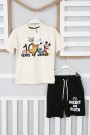 2-8 Yaş Baskılı Tişört Ve Şortlu Krem Takım