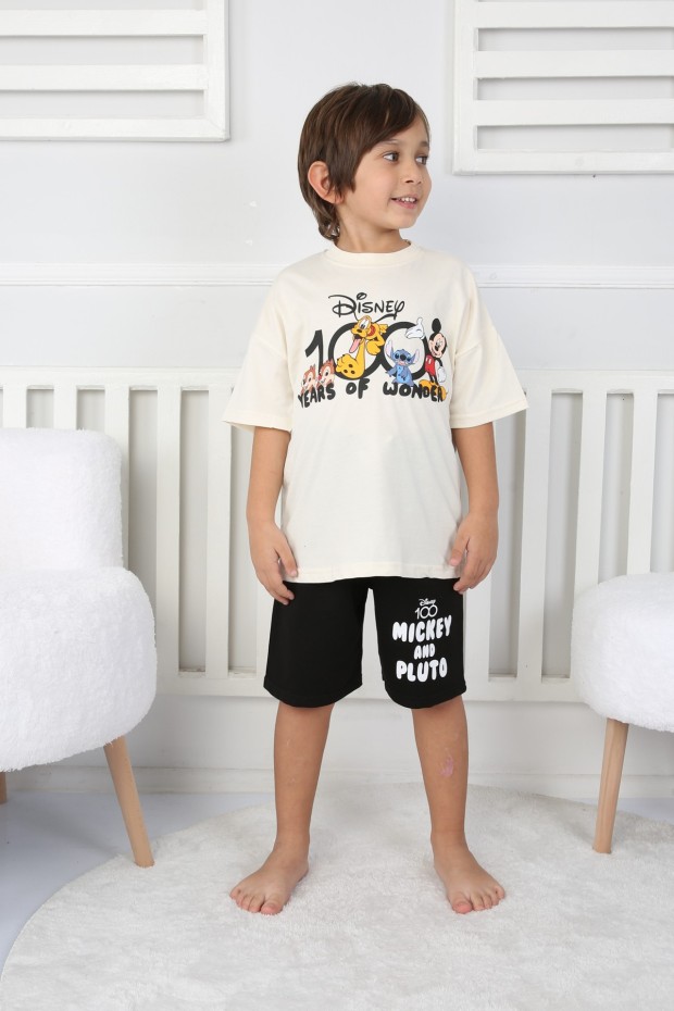 2-8 Yaş Baskılı Tişört Ve Şortlu Krem Takım