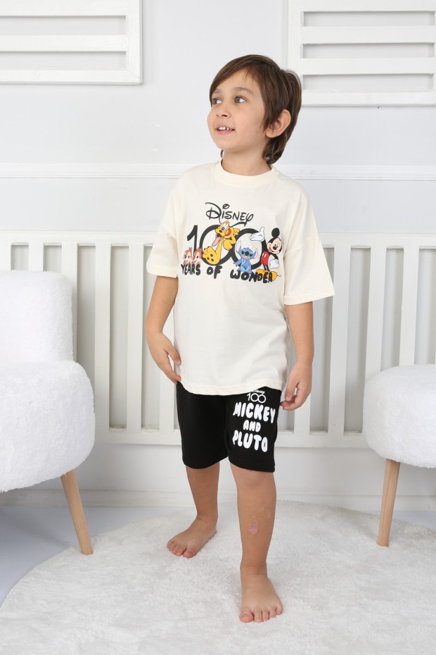 2-8 Yaş Baskılı Tişört Ve Şortlu Krem Takım