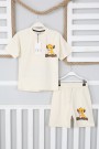 2-8 Yaş Arka Baskılı Tişört Ve Şortlu Krem Takım
