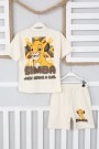 2-8 Yaş Arka Baskılı Tişört Ve Şortlu Krem Takım