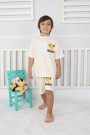 2-8 Yaş Arka Baskılı Tişört Ve Şortlu Krem Takım