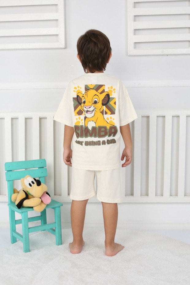 2-8 Yaş Arka Baskılı Tişört Ve Şortlu Krem Takım