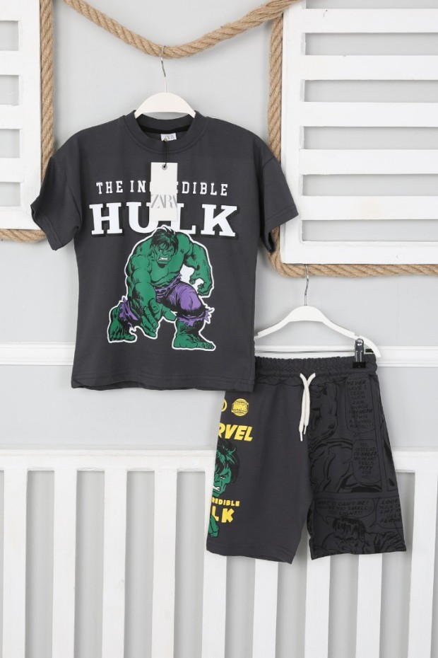 2-8 Yaş Arka Baskılı Tişört Ve Şortlu Antrasit Takım
