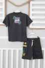 2-8 Yaş Arka Baskılı Tişört Ve Şortlu Antrasit Takım