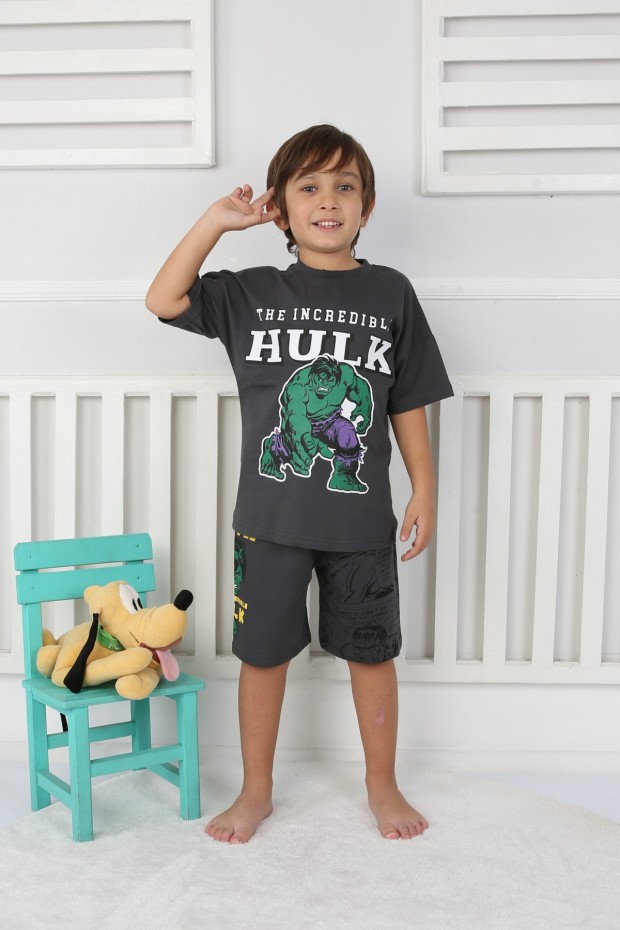 2-8 Yaş Arka Baskılı Tişört Ve Şortlu Antrasit Takım