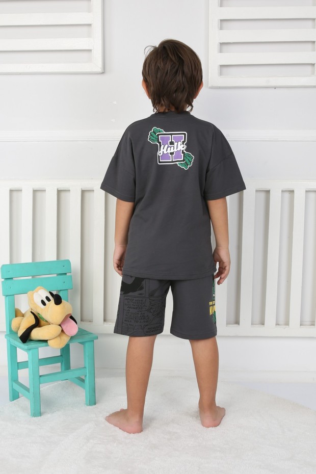 2-8 Yaş Arka Baskılı Tişört Ve Şortlu Antrasit Takım