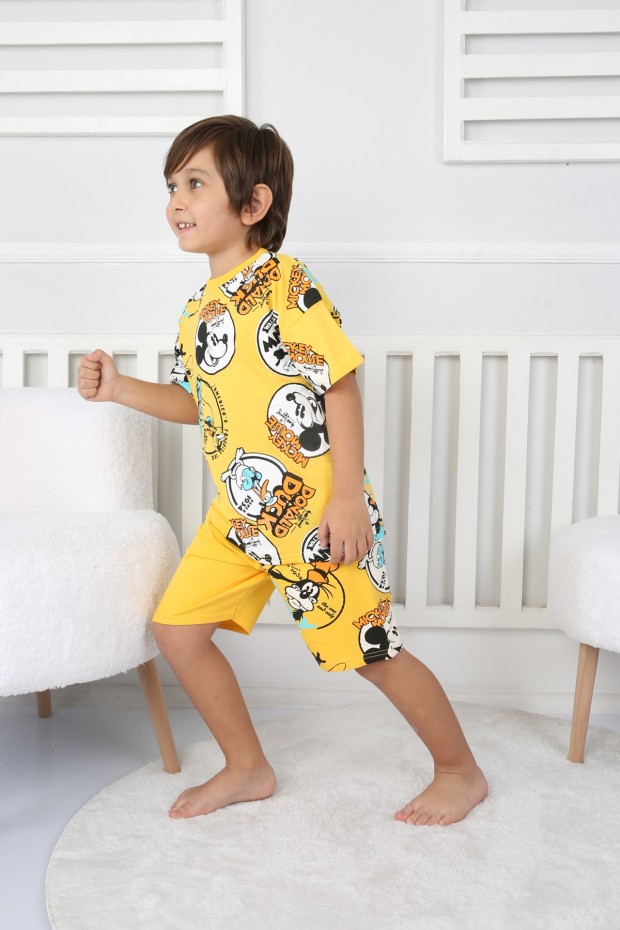 2-8 Yaş Arka Baskılı Tişört Ve Şortlu Sarı Takım