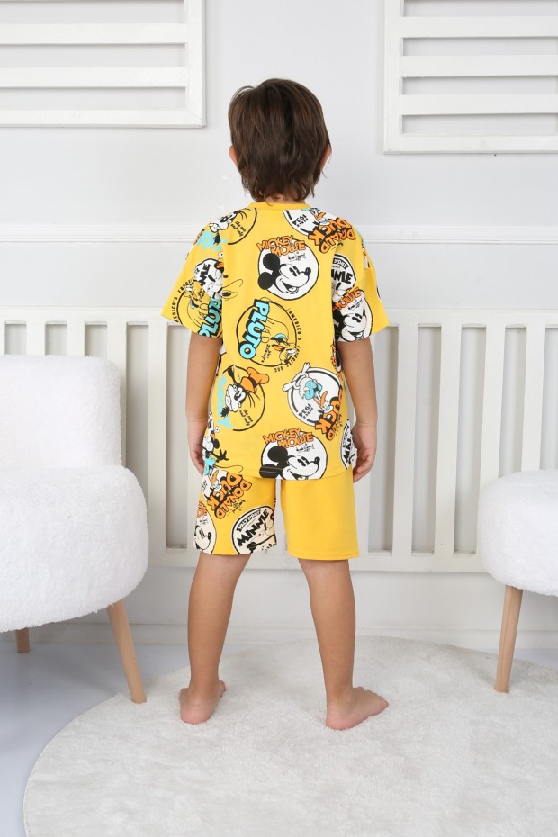2-8 Yaş Arka Baskılı Tişört Ve Şortlu Sarı Takım