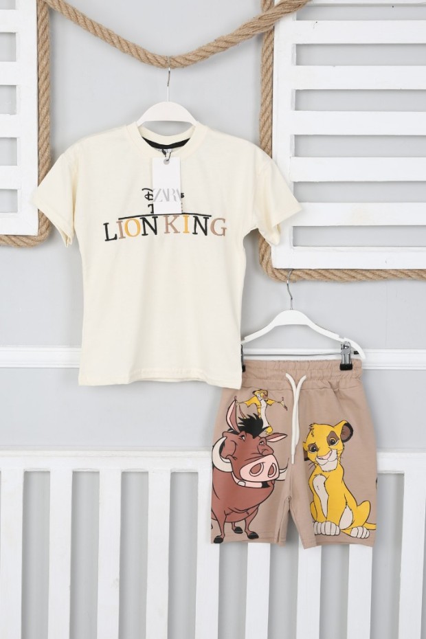 2-8 Yaş Arka Baskılı Tişört Ve Şortlu Krem Takım
