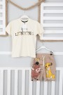 2-8 Yaş Arka Baskılı Tişört Ve Şortlu Krem Takım
