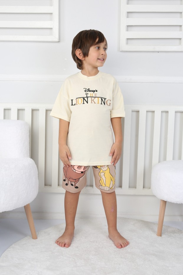 2-8 Yaş Arka Baskılı Tişört Ve Şortlu Krem Takım
