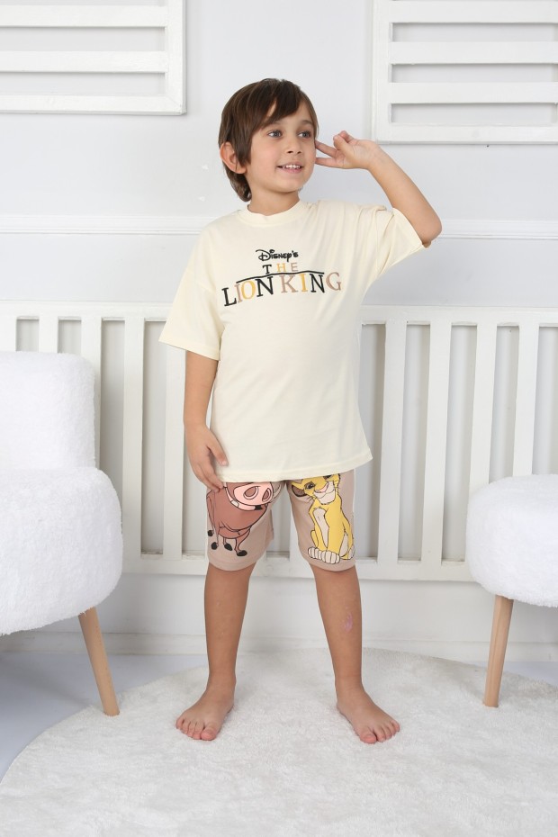 2-8 Yaş Arka Baskılı Tişört Ve Şortlu Krem Takım
