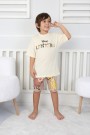 2-8 Yaş Arka Baskılı Tişört Ve Şortlu Krem Takım
