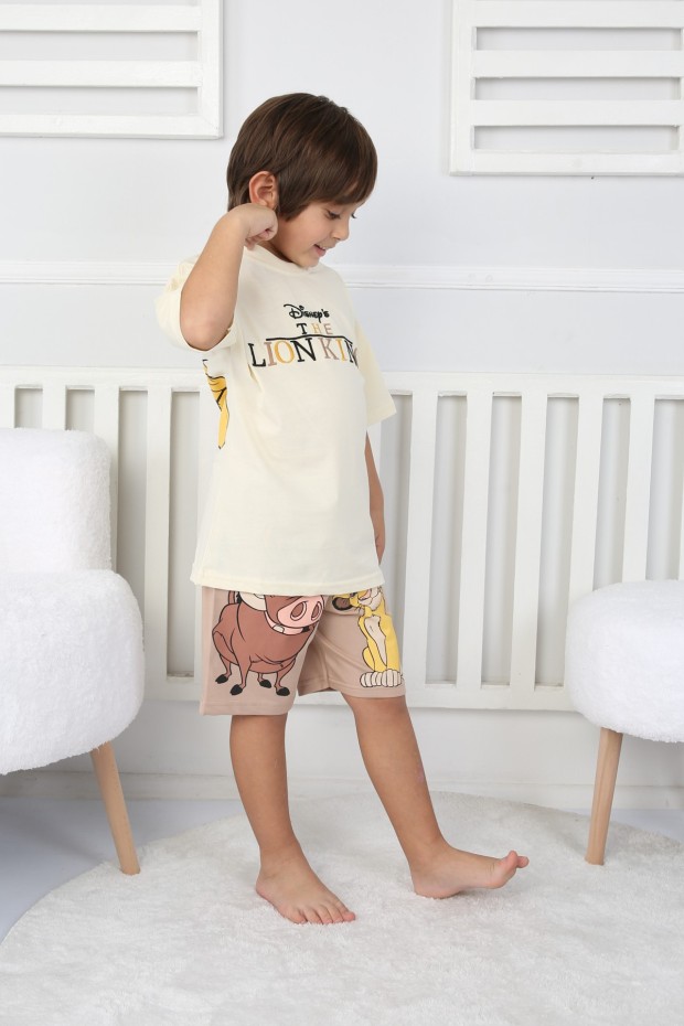 2-8 Yaş Arka Baskılı Tişört Ve Şortlu Krem Takım