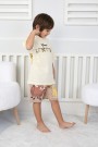 2-8 Yaş Arka Baskılı Tişört Ve Şortlu Krem Takım