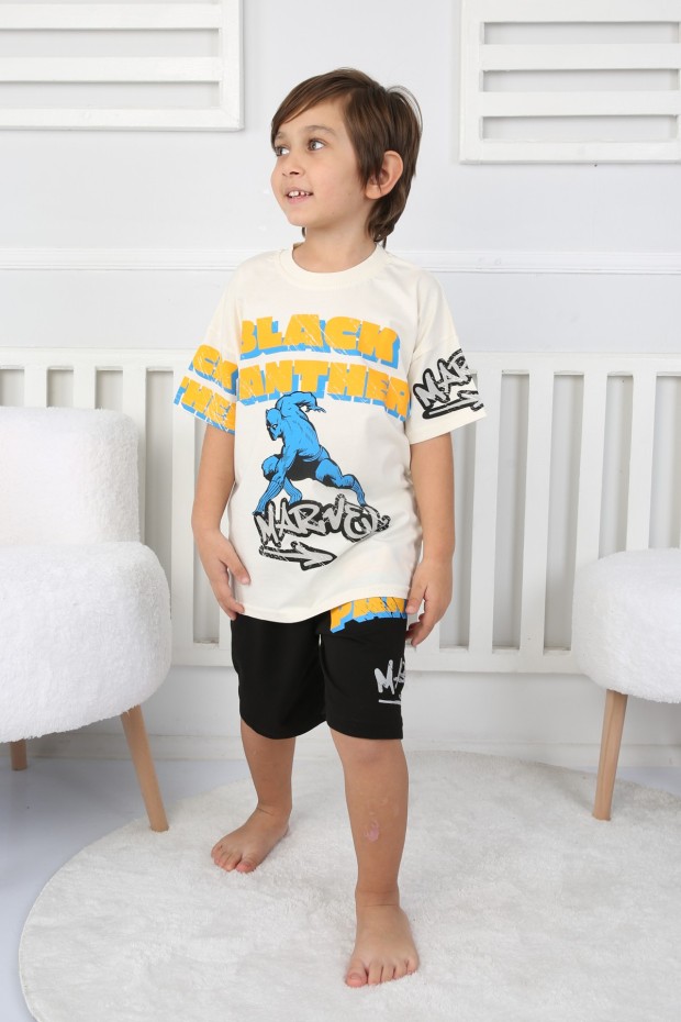 Baskılı Tişört Ve Şortlu Krem Takım