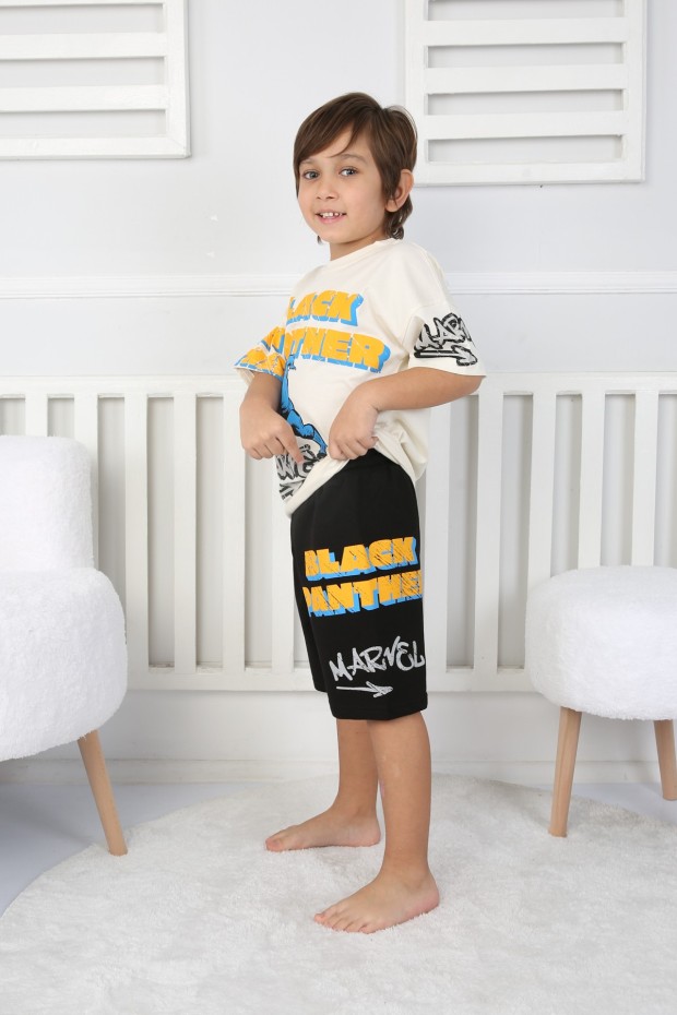 Baskılı Tişört Ve Şortlu Krem Takım