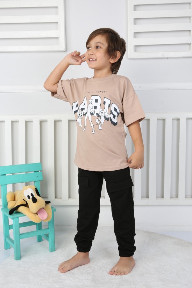 %100 pamuklu Arka Baskılı Vizon Takım