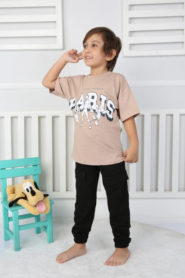 %100 pamuklu Arka Baskılı Vizon Takım