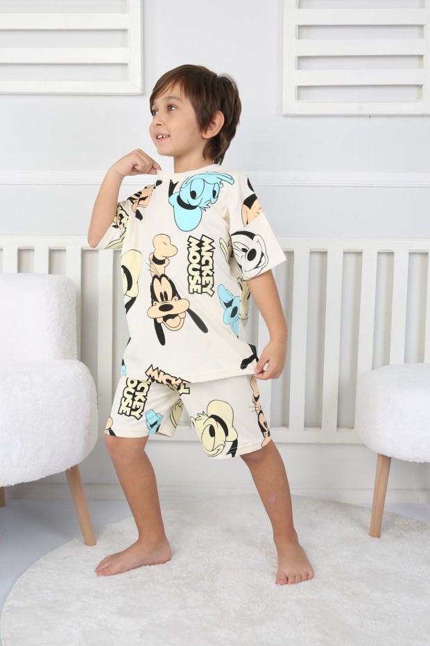 2-8 Yaş Baskılı Tişört Ve Şortlu Krem Takım