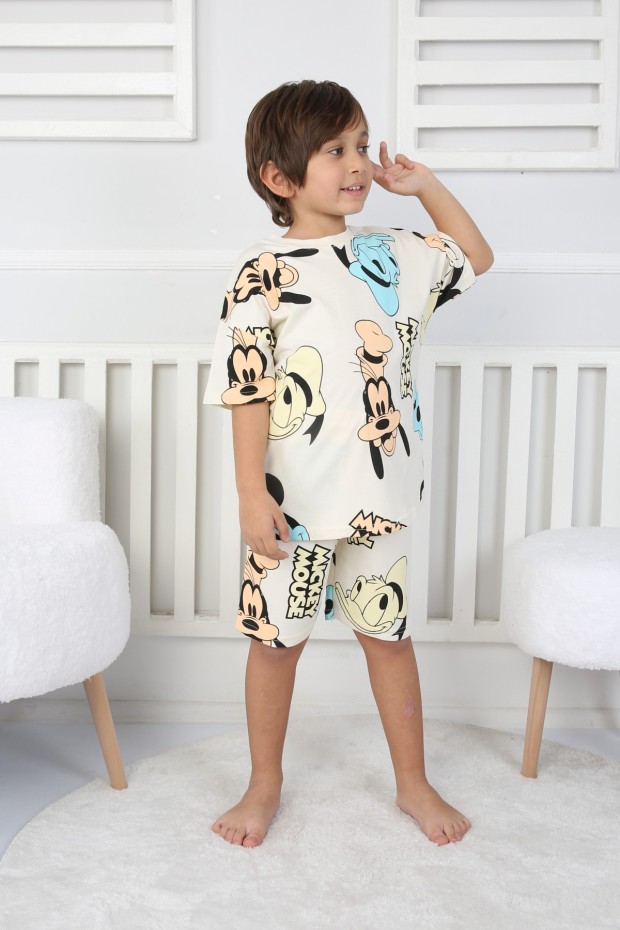 2-8 Yaş Baskılı Tişört Ve Şortlu Krem Takım