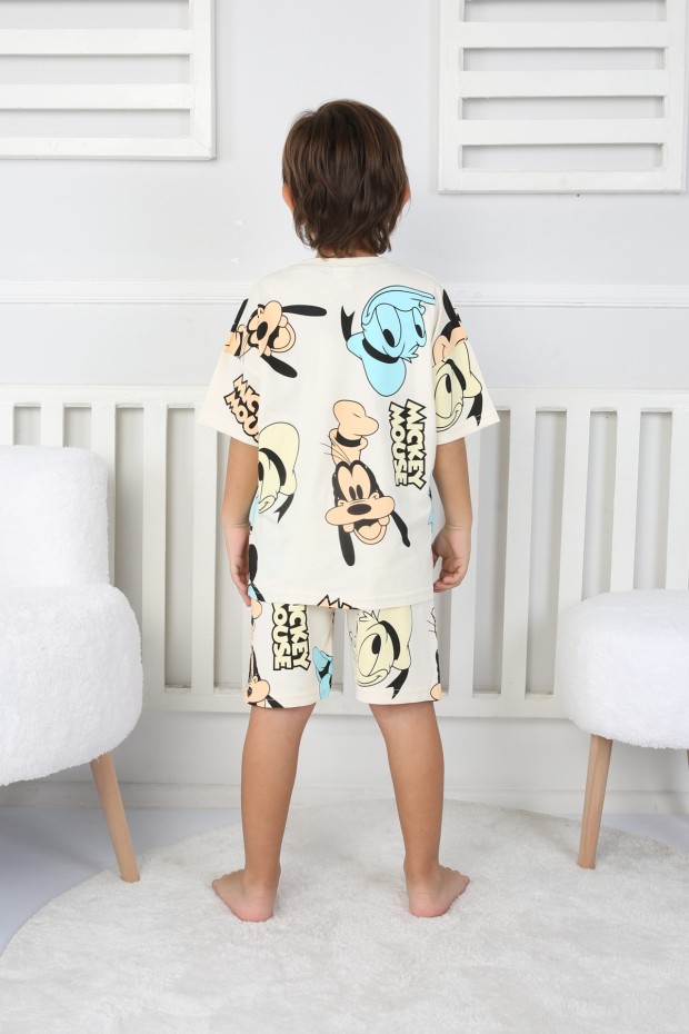 2-8 Yaş Baskılı Tişört Ve Şortlu Krem Takım