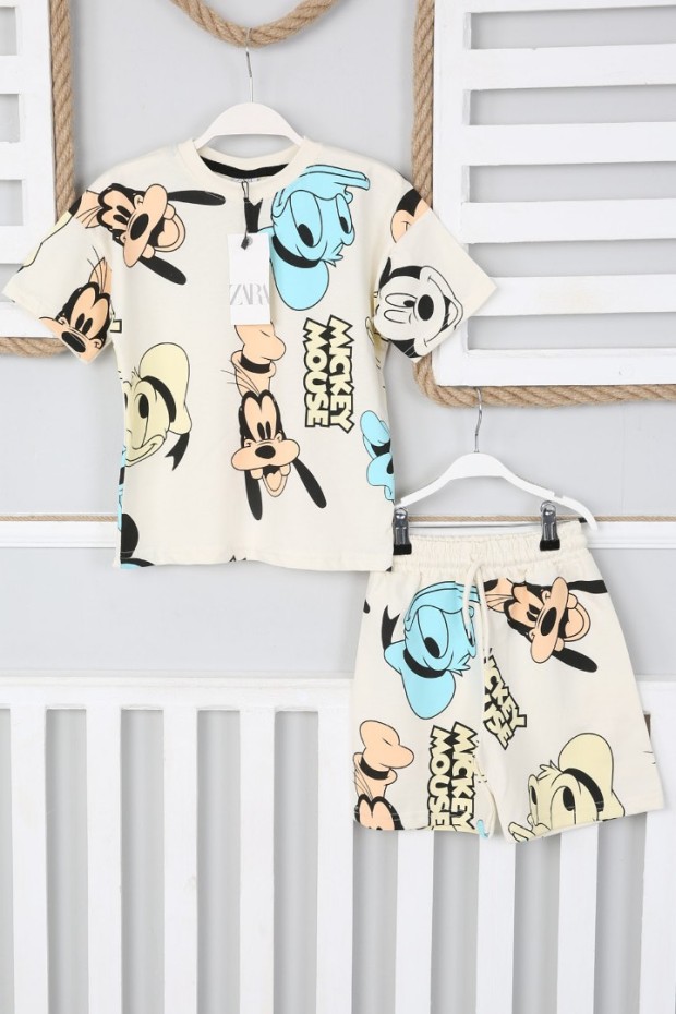 2-8 Yaş Baskılı Tişört Ve Şortlu Krem Takım