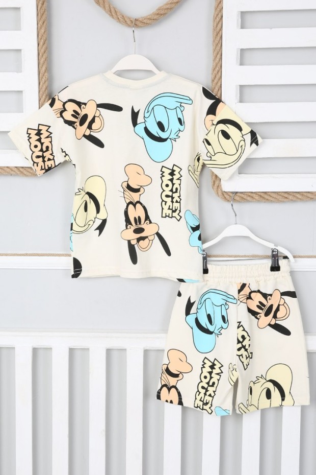 2-8 Yaş Baskılı Tişört Ve Şortlu Krem Takım