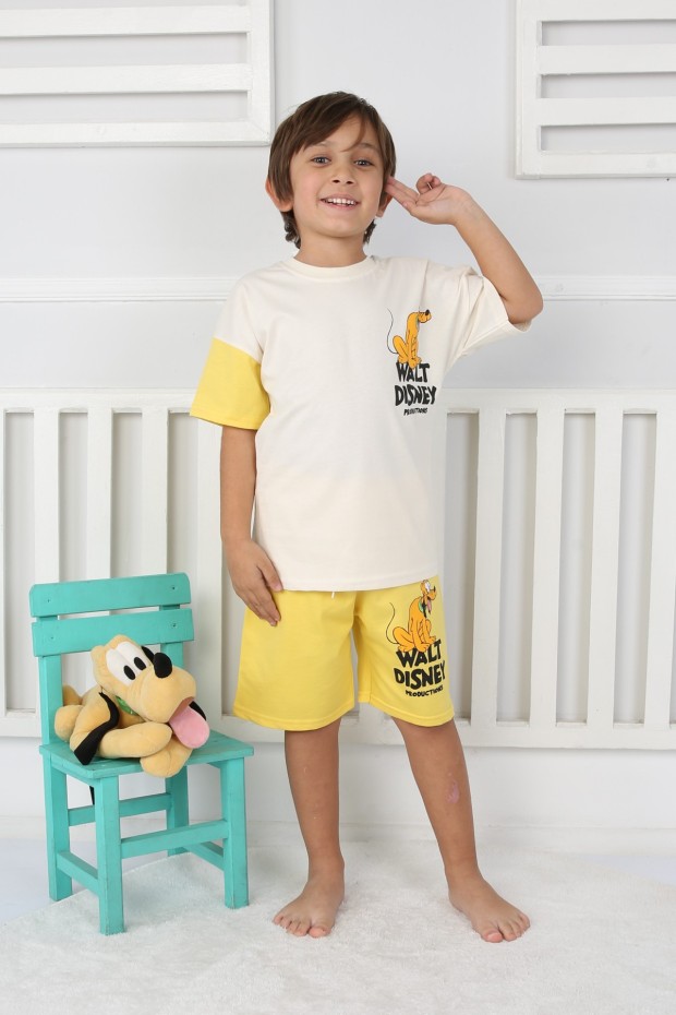 2-8 Yaş Baskılı Tişört Ve Şortlu Krem Takım