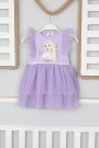 2-8 Yaş Tüllü Baskılı Lila Elbise