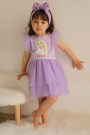 2-8 Yaş Tüllü Baskılı Lila Elbise