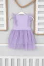 2-8 Yaş Tüllü Baskılı Lila Elbise