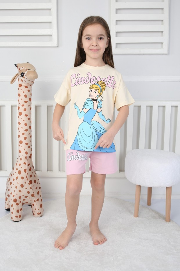 2-8 Yaş Baskılı Tişört Ve Şortlu Krem Takım