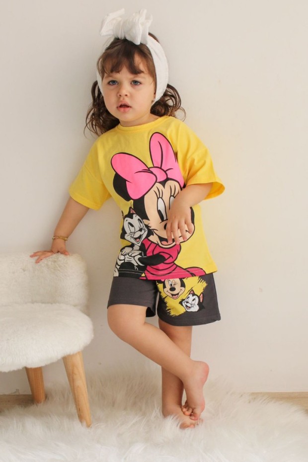 2-8 Yaş Baskılı Tişört Ve Şortlu Sarı Takım